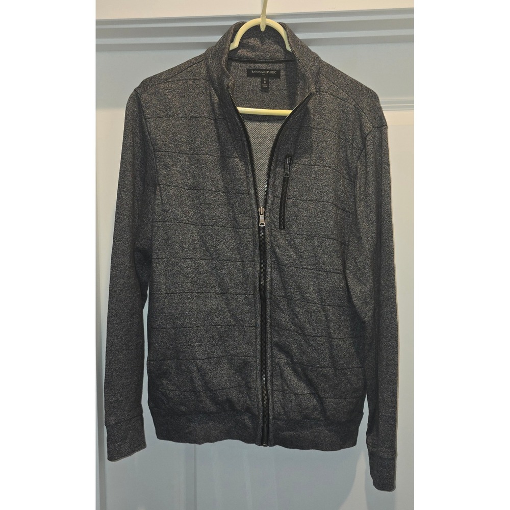 Banana Republic Mens Gray Full Zip Quilted Front Mock Neck Cotton Jacket Size M